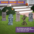 Haunt & Co 17" Halloween 5 Pack Tombstone Decorations, Foam RIP Graveyard Signs Cemetery Headstones Scary Outdoor Indoor with 12 Metal Stakes for Easy Set Up, Waterproof