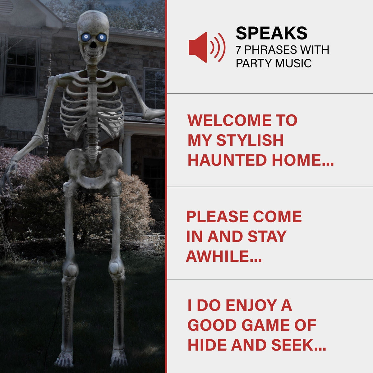 Haunt & Co 8 ft Tall Motion-Activated Towering Skeleton, Premium Talking Halloween Animatronic Decoration, Plug-In