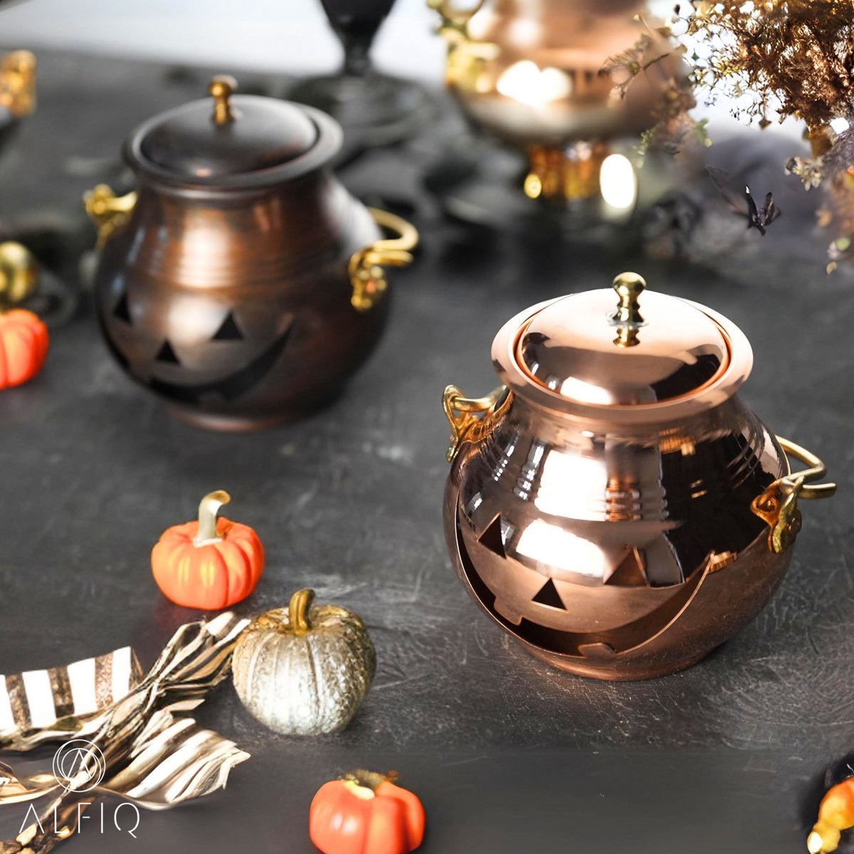 Haunt & Co Handmade Copper Pumpkin Ornament, 4x4 Inch Fall Wall Decor with Hanger for Thanksgiving, Halloween, and Harvest Home Decor Gift