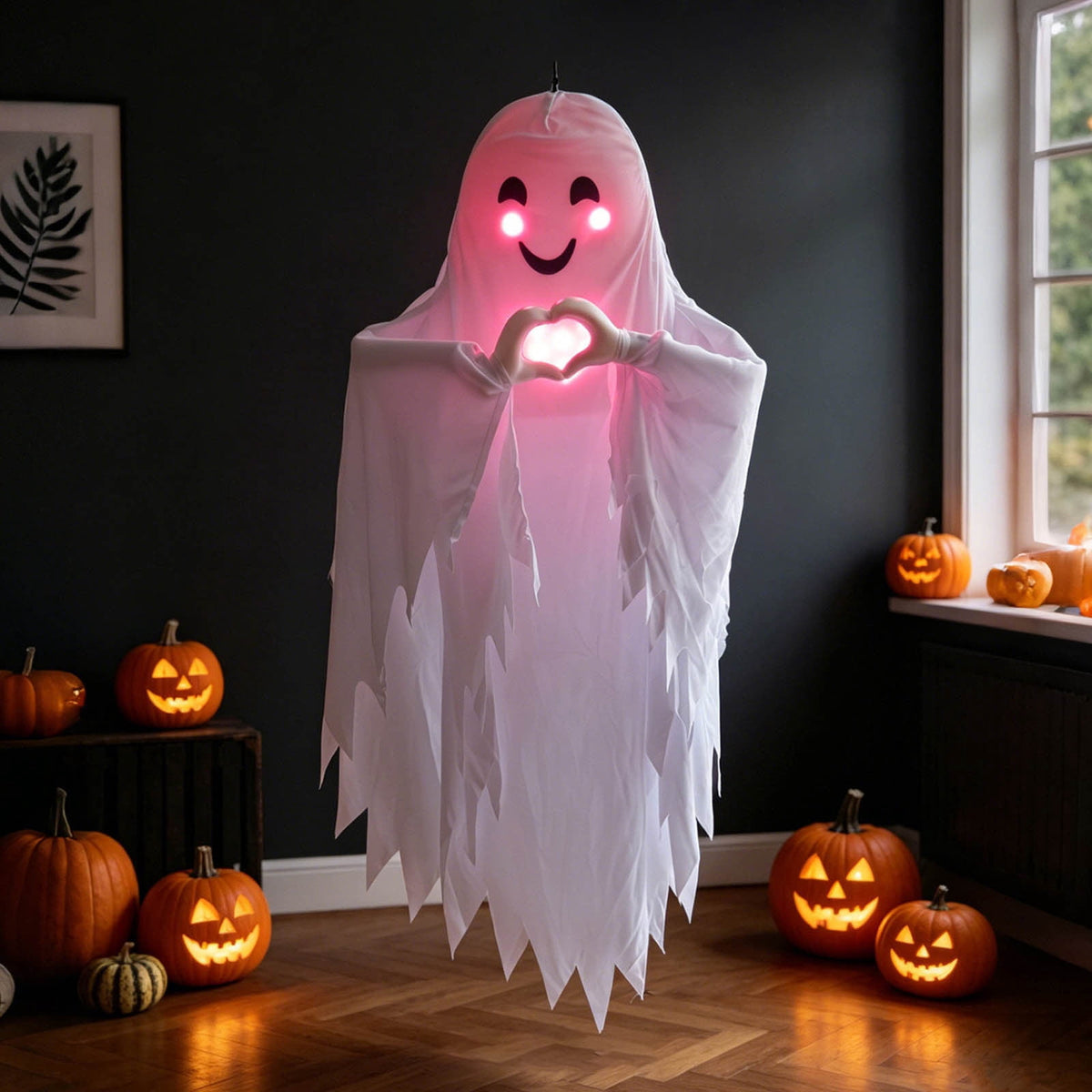Haunt & Co Roiihwy Halloween Decorations White Ghost Ornament, Voice Activated Talking, Indoor Outdoor Decorative, 43.3x18.9x7.9in Multicolor