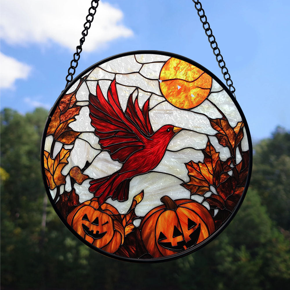 Haunt & Co Coworker Christmas Gift - Halloween Cardinal Stained Glass Hanging Ornament for Christmas - Sparkling Tree Decoration, Great Holiday Gift for Mom, Dad, Friends, Family