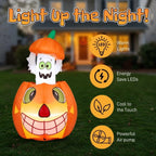 Haunt & Co 2.8FT Halloween Inflatable Animated Pumpkin Ghost, 2 White LED Lights, Weather-Resistant Polyester, for Small Spaces/Accent Decor