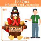 Haunt & Co Thanksgiving Inflatable Turkey 5FT Blow up Outdoor Thanksgiving Inflatables Decoration with LED Lights for Holiday Party Yard Garden
