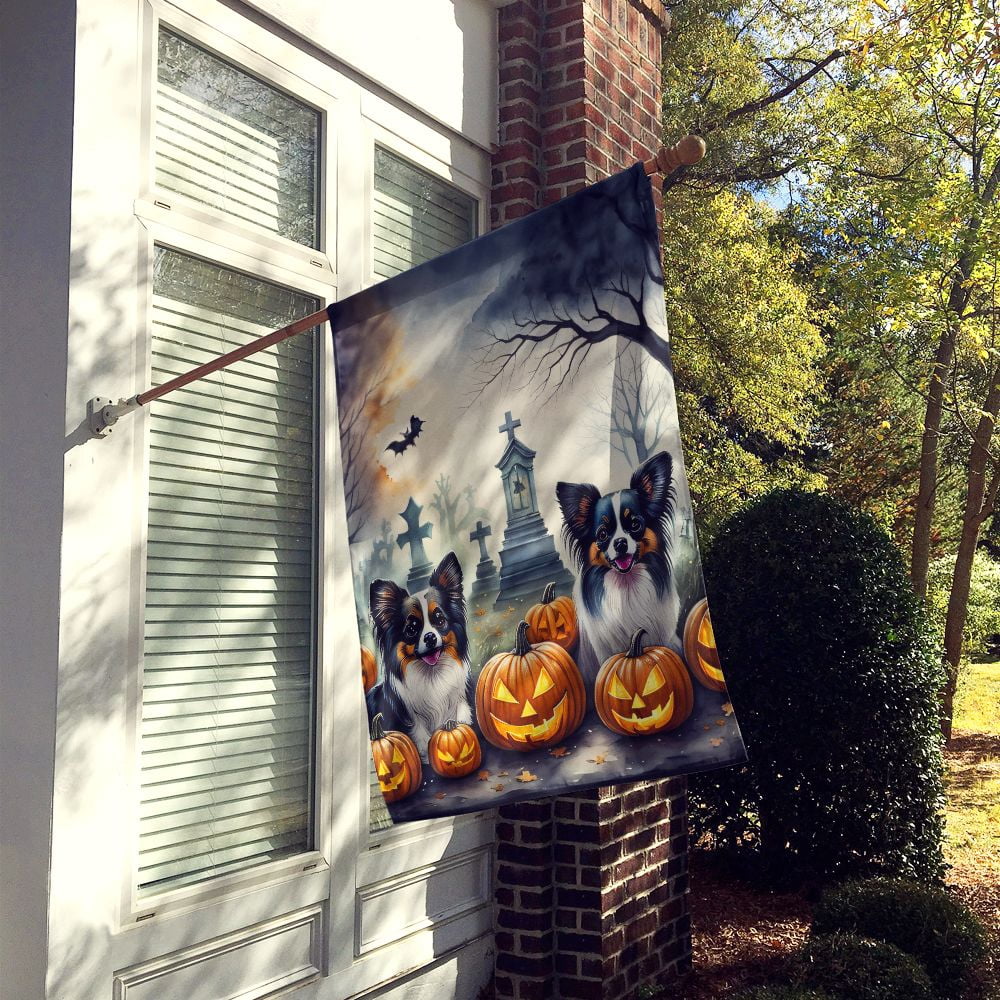 Haunt & Co Halloween Papillon Dog House Flag 28x40IN Double-Sided Polyester Decorative Sleeve Pole Flag