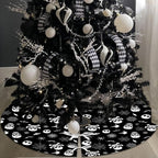 Haunt & Co Black Gothic Christmas Tree Decorations with Scary Skull Christmas Tree Skirt, Large Decorative Tree Topper Bow, 12Pcs Tree Hanging Ornaments for Winter Halloween Xmas Tree Decor