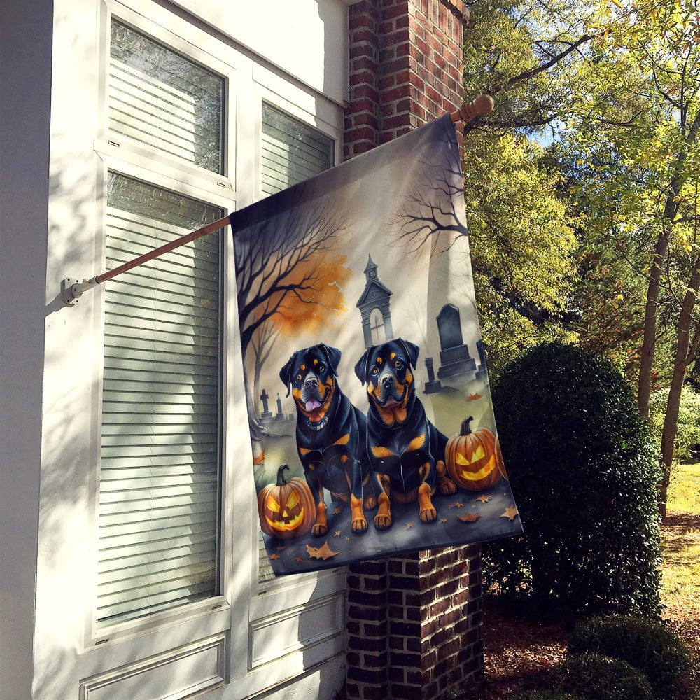 Haunt & Co Halloween Rottweiler Dog House Flag 28x40IN Double-Sided Polyester Decorative Sleeve Pole Flag