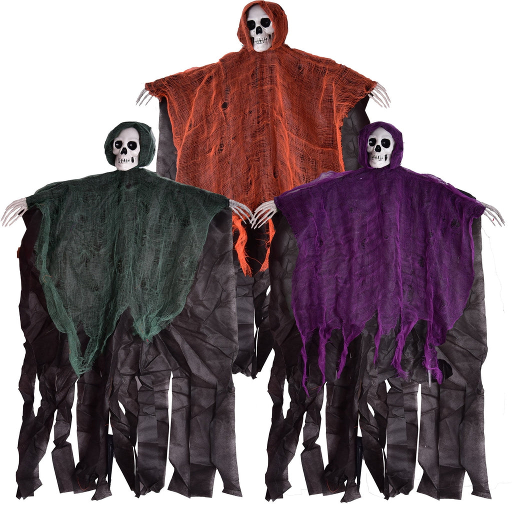 Haunt & Co Nifti Nest Halloween Skeleton, 3 Pcs Ghost Decorations, Halloween Props, Black,Green,Red