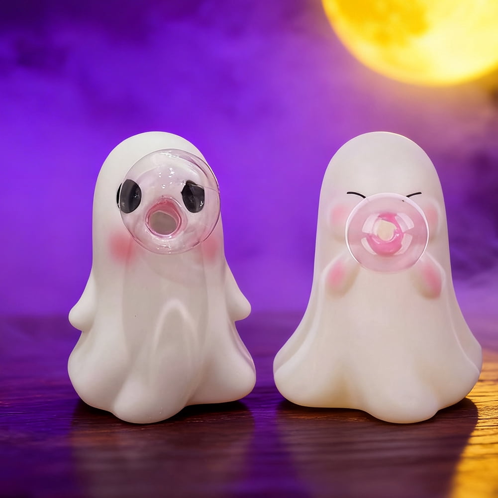 Haunt & Co Yucurem 2 Pack Halloween Bubbles Ghost Figurine for Ghost Lovers, Bubble Blowing Ghost Statue Ornament for Halloween Party Table Desk Tray Shelf Decor