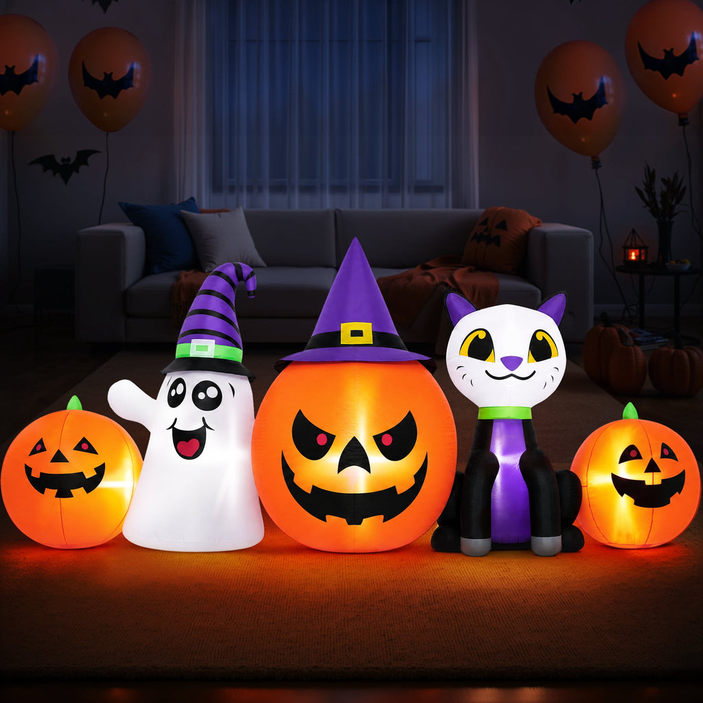Haunt & Co (2 pack) 8FT Halloween Inflatable Pumpkins Ghost Cat with Lights,Blow ups Outdoor Decorations