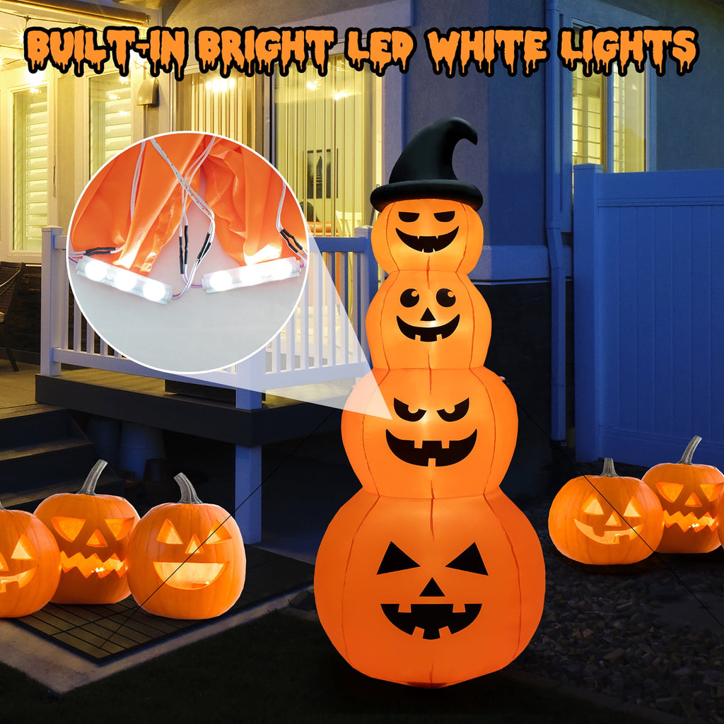 Haunt & Co Costway 8FT Halloween Inflatable Stacked Pumpkins Blow-up Holiday Decoration w/ LED Lights