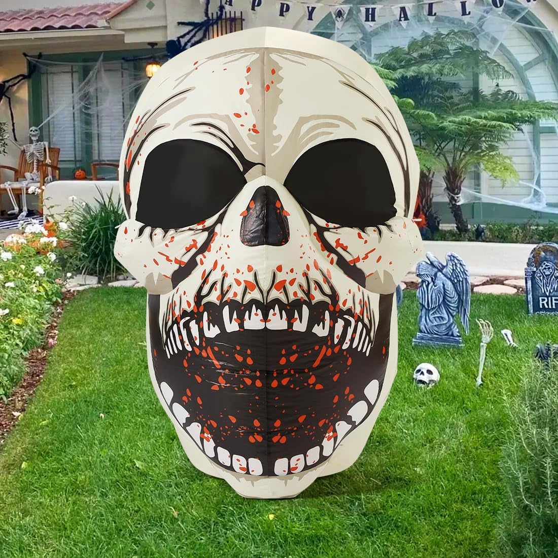 Haunt & Co Halloween Inflatables 4 FT High Halloween Inflatable Skull with Magic LEDs, Scary Skulls Inflatable Halloween Skull Inflatable, Outdoor Clearance for Holiday Party