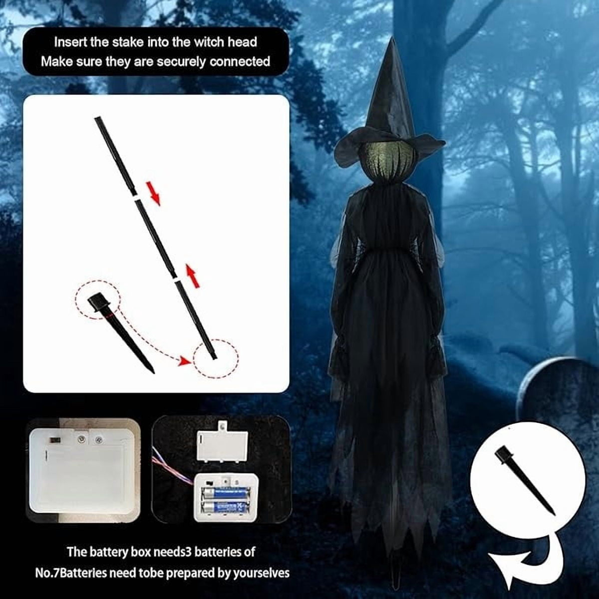 Haunt & Co Halloween Witch Decorations Outdoor, 59" Light Up Witches Holding Hands Witches with Stakes, Voice Control Screaming Life Size Witches Waterproof