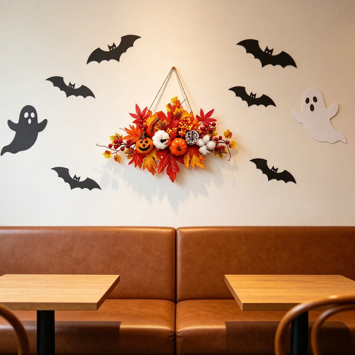 Haunt & Co Gaecuw Halloween Maple Leaf Pumpkin Wall Hanging Ornament Fall Festival Decor for Front Door Party Indoor Supplies