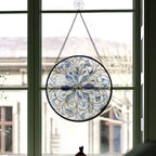 Haunt & Co Holiday Gift - Christmas Snowflake Halloween Round Xmas Stained Glass Hanging Ornament - Classic Christmas Tree Decoration, Great Holiday Gift for Dad, Mom, Family & Friends