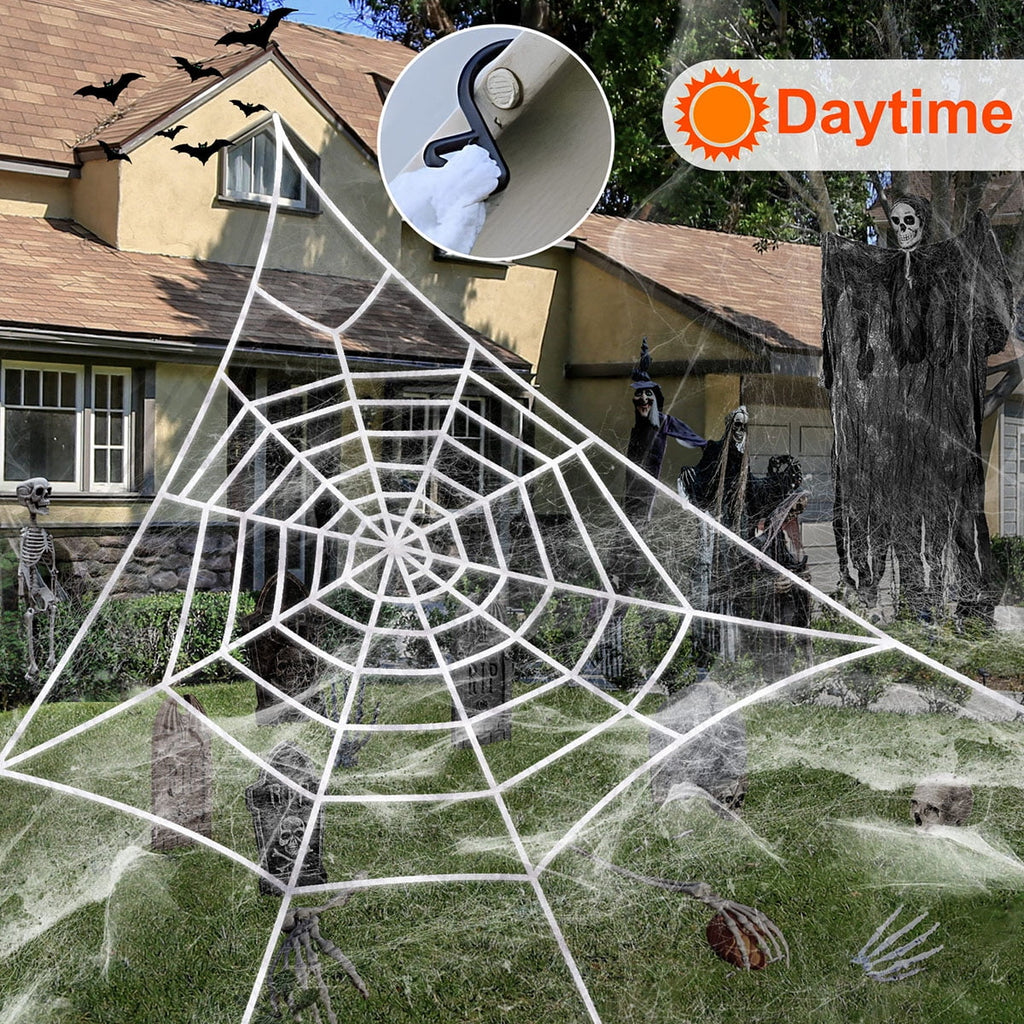 Haunt & Co HKKDKTA Halloween Spider Web Lights Decoration, 250 LED Giant Spider Web 16.4ft Light Up Halloween Web Lights