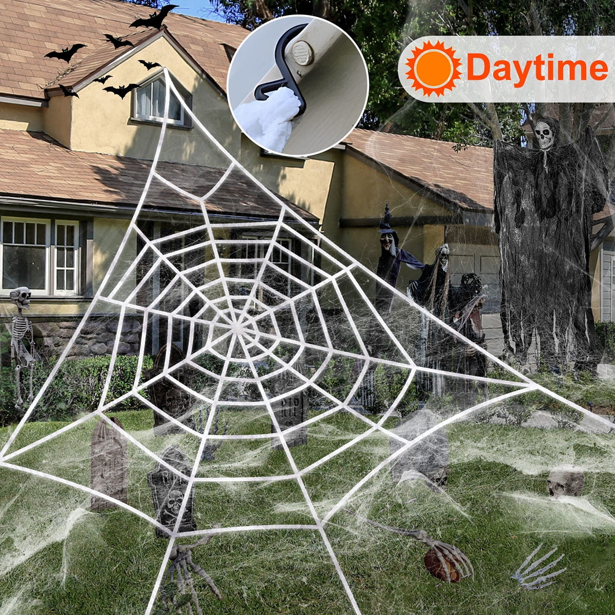 Haunt & Co HKKDKTA Halloween Spider Web Lights Decoration, 250 LED Giant Spider Web 16.4ft Light Up Halloween Web Lights