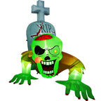 Haunt & Co 5.7FT Inflatable Halloween Inflatable Crawling Green Ghost with Tombstone Built-in LED Lights Inflatable LED Lights Blow Up Yard Decoration