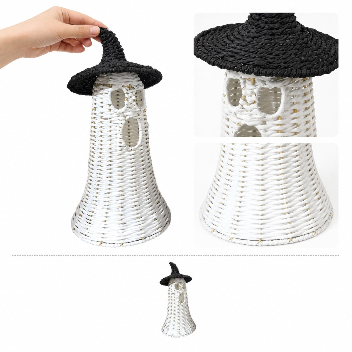 Haunt & Co White Ghost with Witch Hat, Ghost Ornaments Holiday Home Decor Halloween Tabletop Cute Ghost Figurines for Party Mantel Shelf Display Festive Celebrations