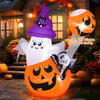 Haunt & Co COMIN 5 FT Halloween Inflatables Pumpkin Ghost Cat Outdoor Decorations Blow Up Yard with Built-in LEDs