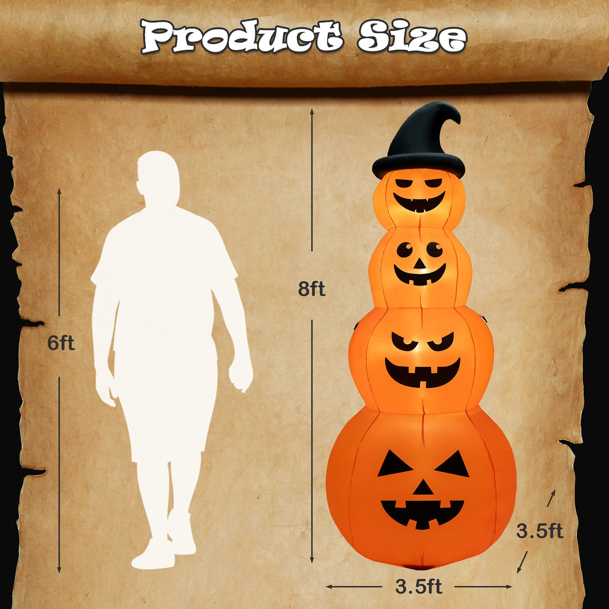 Haunt & Co Gymax 8 ft Inflatable Halloween Pumpkins Stack Holiday Decor w/ Built-in LED Lights