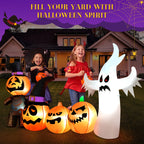 Haunt & Co Vrilay Halloween Inflatables, 7 FT Long 4 Pumpkins with Cute White Ghost Outdoor Decorations, Built-in LEDs, Blow Up Party, Waterproof Yard, Garden, Lawn Decor