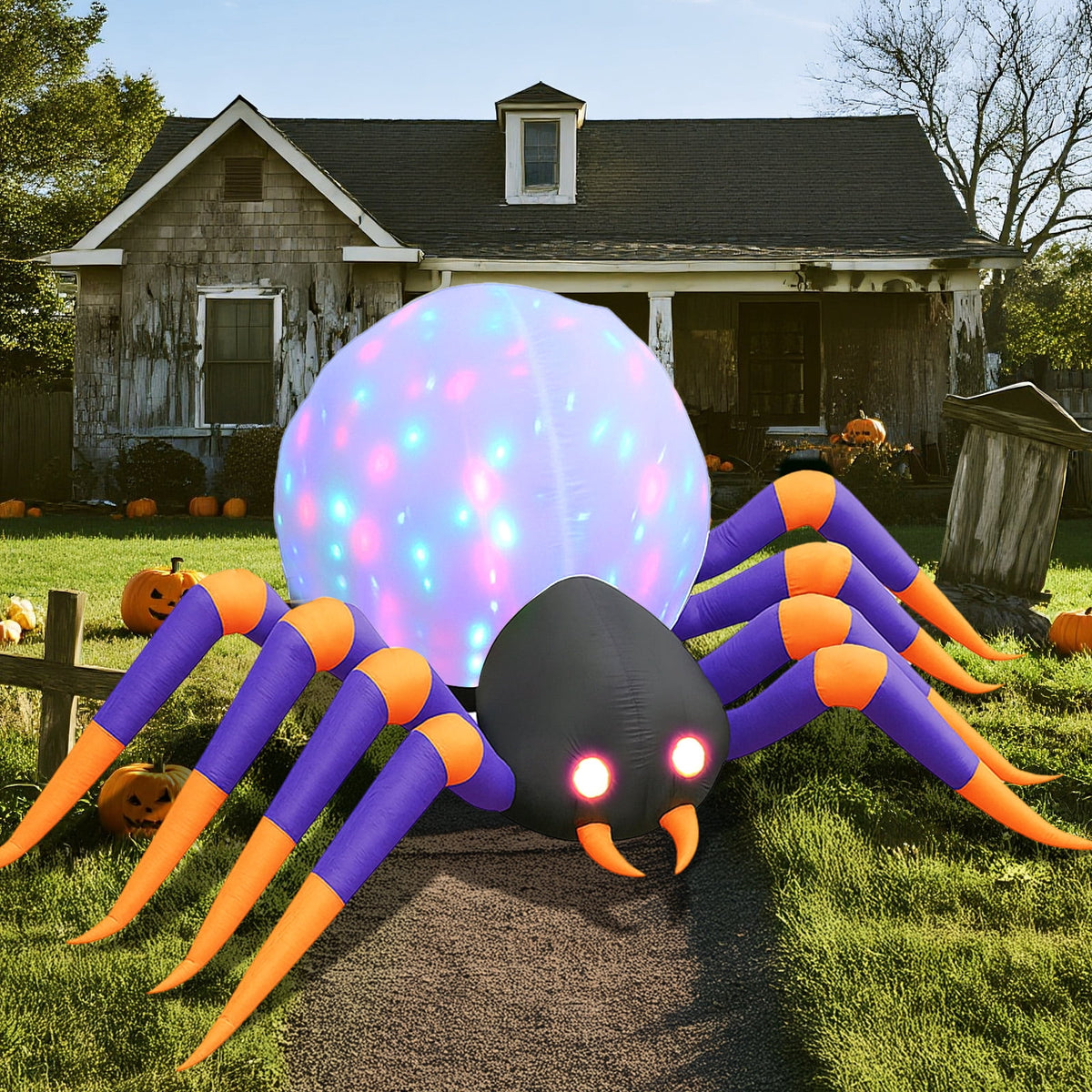 Haunt & Co 8 FT Halloween Spider Inflatables Outdoor Decorations, Blow Up Yard Decoration with Built-in LED Lights for Holiday, Party, Yard, Garden