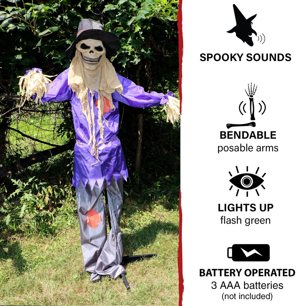 Haunt & Co 6 ft Standing Halloween Scarecrow Yard Decoration with LED Green Eyes