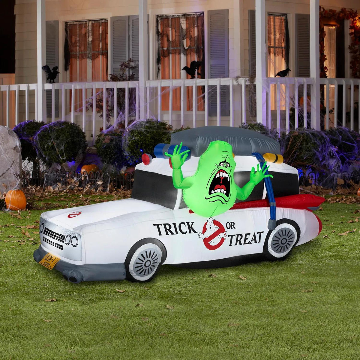 Haunt & Co 44 Airblown Blowup Inflatable Ghostbusters Ecto-1 with Slimer Halloween Outdoor Yard Decoration