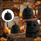Haunt & Co XHKUYI Halloween Hand-Woven Pumpkin Decorations 10 inch, Happy Haunting Seagrass Plastic Pumpkin Ornament, for Halloween Entryway Tabletop Mantel Haunt House Porch Decor