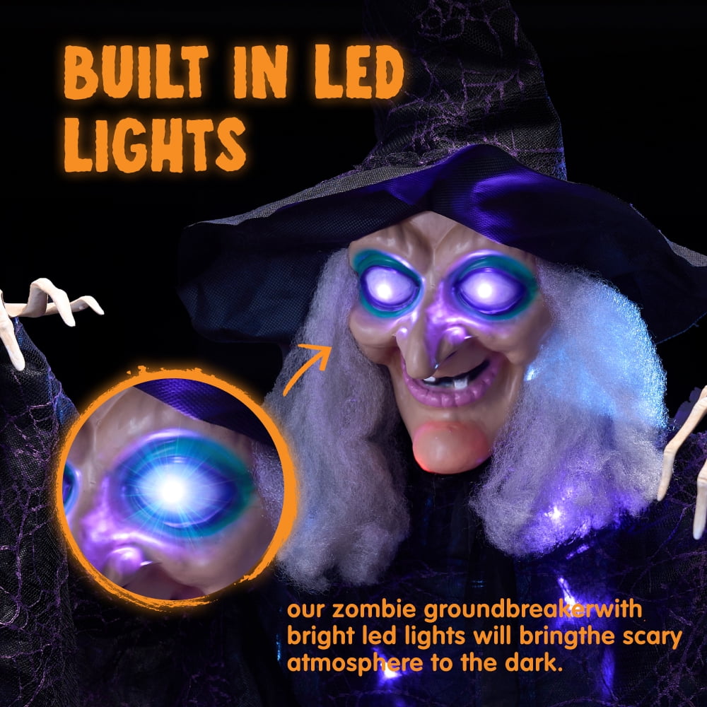 Haunt & Co 6ft Halloween Witch Decoration,Outdoor Scary Halloween Animatronic Hanging Witch with Light Up Eyes and Sound Decoration for Halloween Outdoor