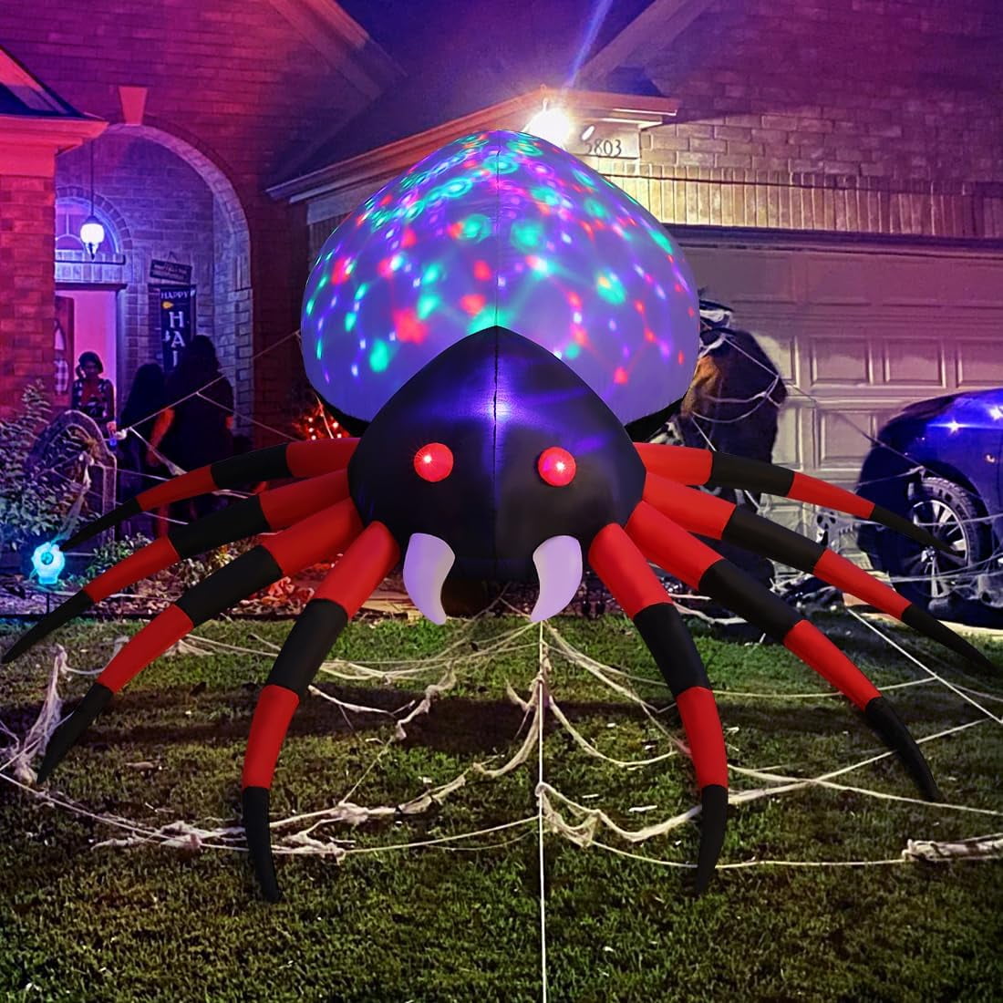 Haunt & Co Halloween Inflatable 8.5 FT Halloween Spider Inflatable, Giant Blow Up Spider with Built-in Lights, Outdoor Inflatable Halloween Blowup for Holiday/Party/Yard