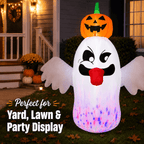 Haunt & Co 6FT Halloween Inflatable Ghost with Pumpkin Head, Light-Up Blow Up Outdoor Yard Decoration with White and RGB LED Lights