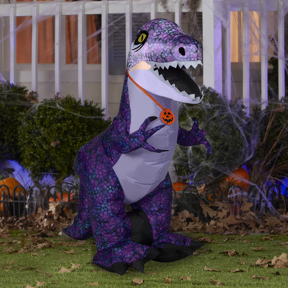 Haunt & Co Halloween Inflatable Purple Dinosaur, 3.5 ft Tall, Multi