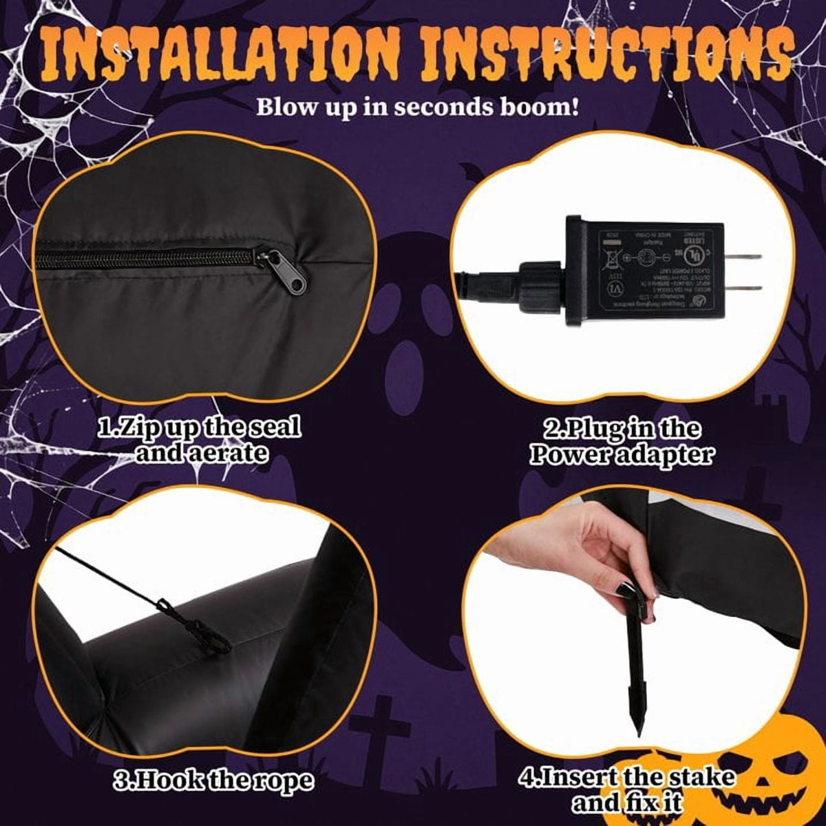 Haunt & Co 7' Halloween Inflatables Skeleton Outdoor Reclining Skeleton with Pumpkin,Built-In LED Lights