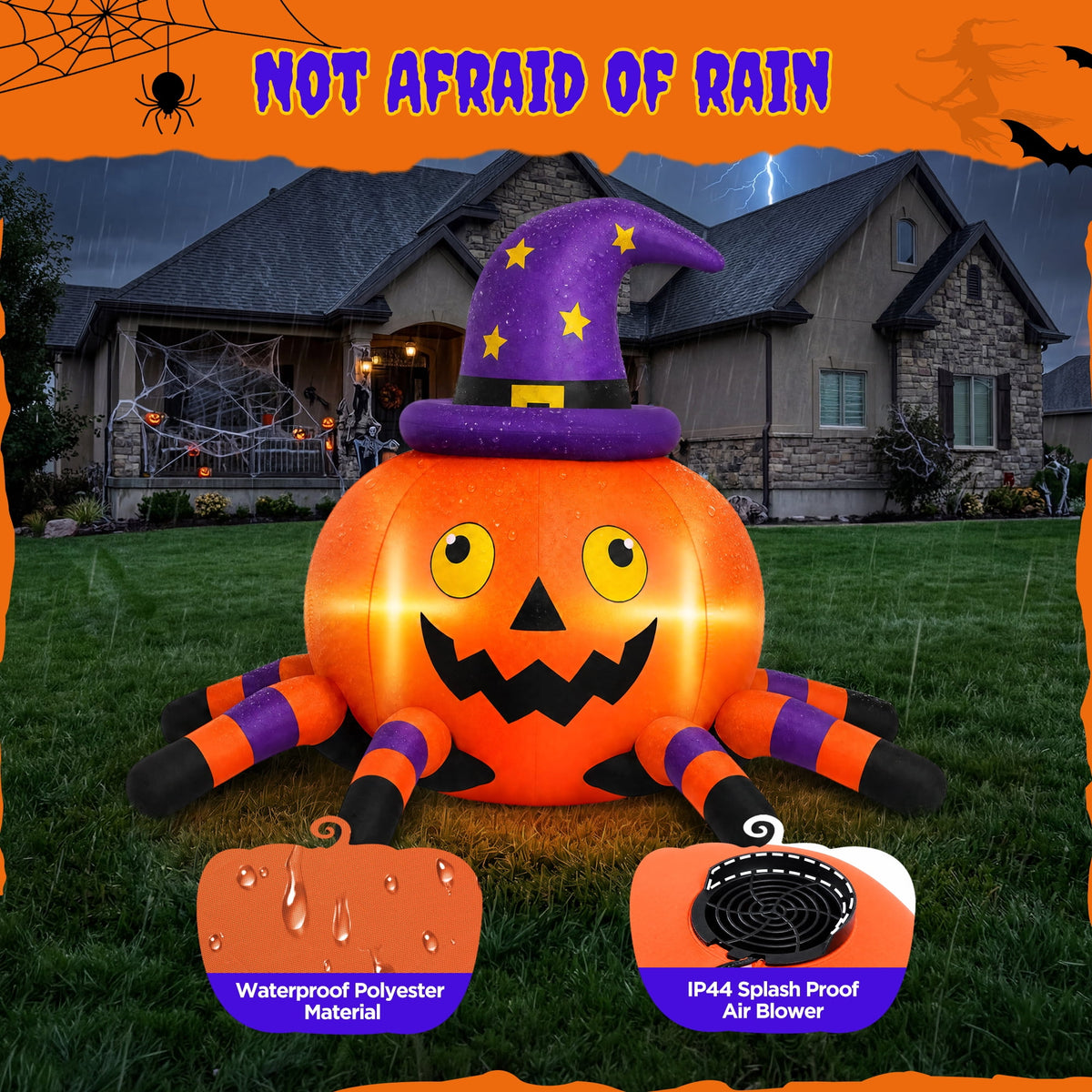Haunt & Co 6.2FT Halloween Inflatable Decorations Pumpkin Spider with LED Lights, Halloween Blow Ups