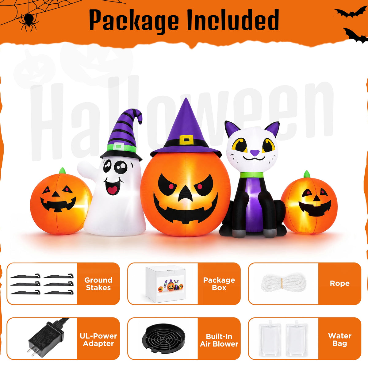 Haunt & Co (2 pack) 8FT Halloween Inflatable Pumpkins Ghost Cat with Lights,Blow ups Outdoor Decorations