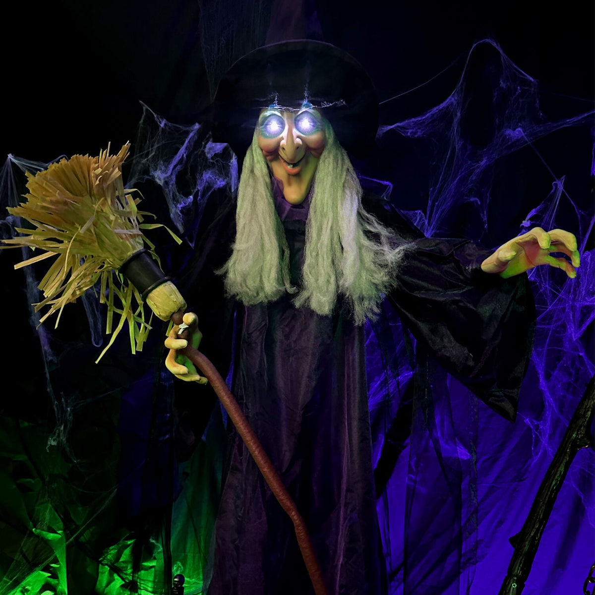 Haunt & Co Life-Size Animated Talking Witch w/ Broomstick, 6 ft