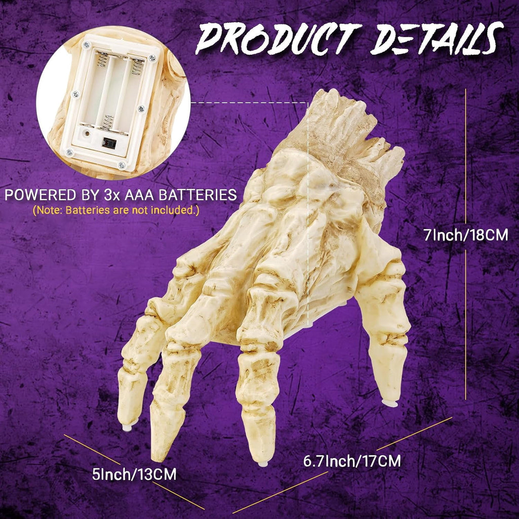 Haunt & Co Halloween Animated Decoration, Sound-Activated Crawling Zombie Hand with Spooky Sound - Realistic Haunted House Prop