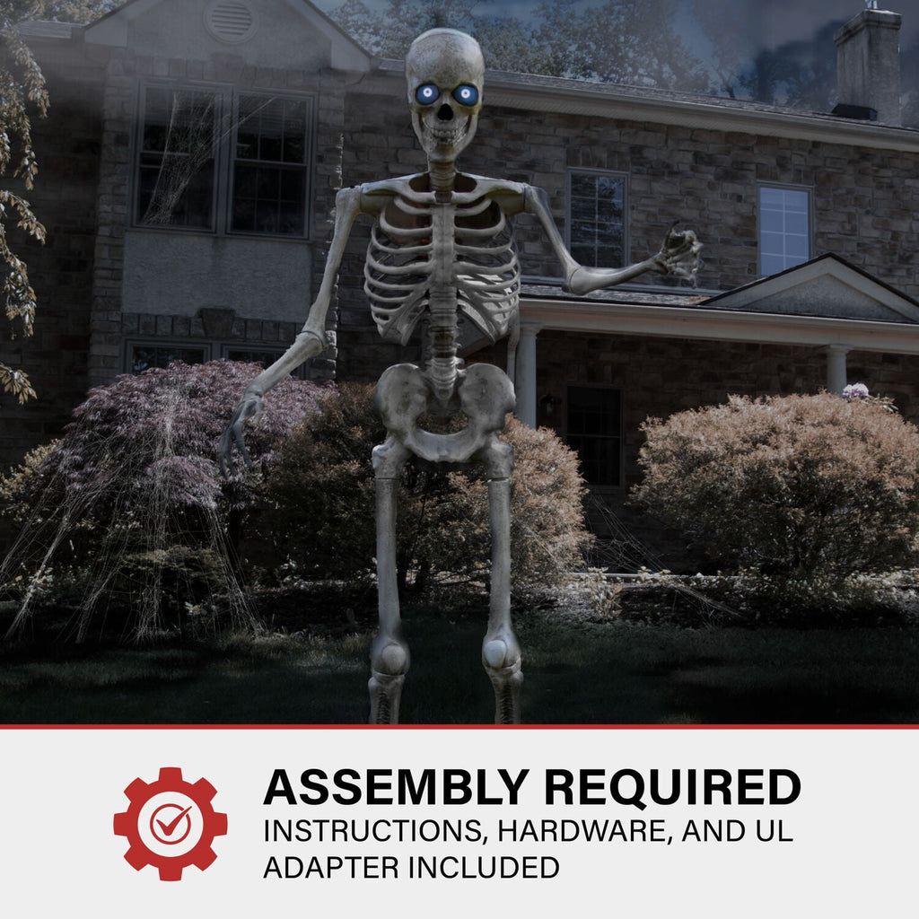 Haunt & Co 8 ft Tall Motion-Activated Towering Skeleton, Premium Talking Halloween Animatronic Decoration, Plug-In
