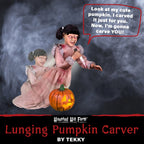 Haunt & Co Lunging Pumpkin Carver Zombie Girl with Jack O'Lantern by Tekky, 3.2 ft Premium Talking Halloween Animatronic