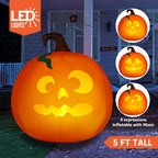 Haunt & Co 5 Ft Tall Halloween Inflatable Pumpkin,Blow Up Pumpkin with Projector Face and Music Lights,Outdoor Decorations