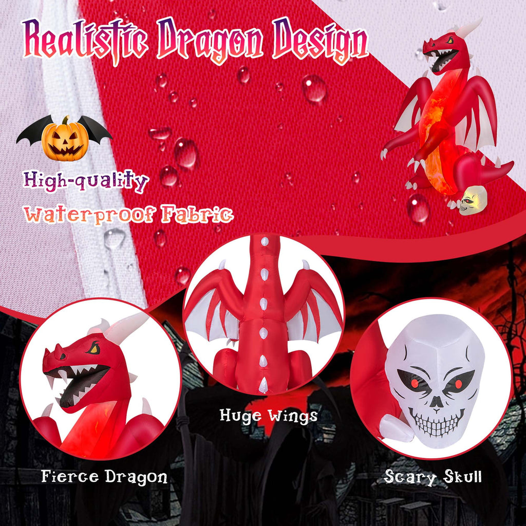 Haunt & Co Costway 8 FT Halloween Inflatable Red Dragon with Wings & Skull Holiday Decoration Light