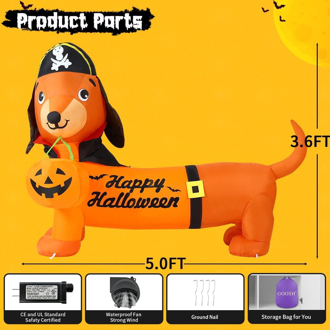 Haunt & Co Halloween Inflatable 5 FT Halloween Dog Decorations, Halloween Inflatable Dog with Built-in Lights, Outdoor Clearance For Halloween/Holiday/Garden/Yard