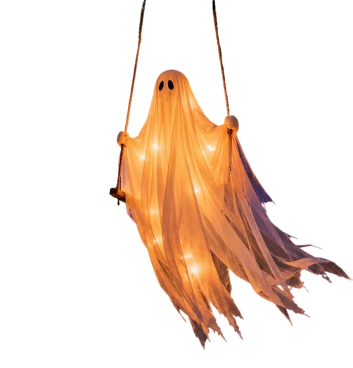 Haunt & Co Gaecuw 59 Inch Halloween Hanging Swing Ghost Decoration, Light-Up Gauze Ghost Ornament for Tree Yard Porch Outdoor Decor, As Shown
