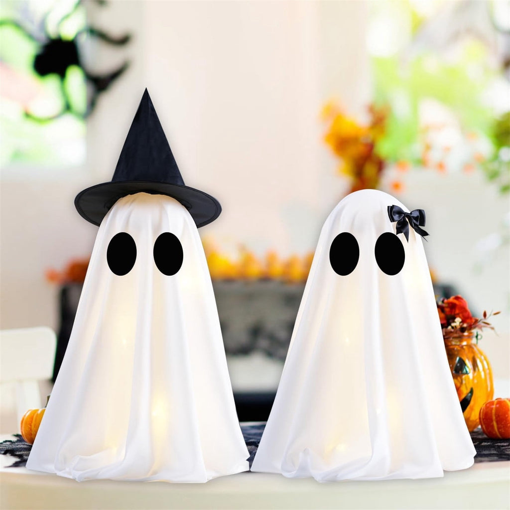 Haunt & Co 2PCS Halloween Ghost Light Set Decoration, Cute Ghost Light up for Home Halloween Party Tabletop Kitchen Counter Fireplace Mantle Decoration