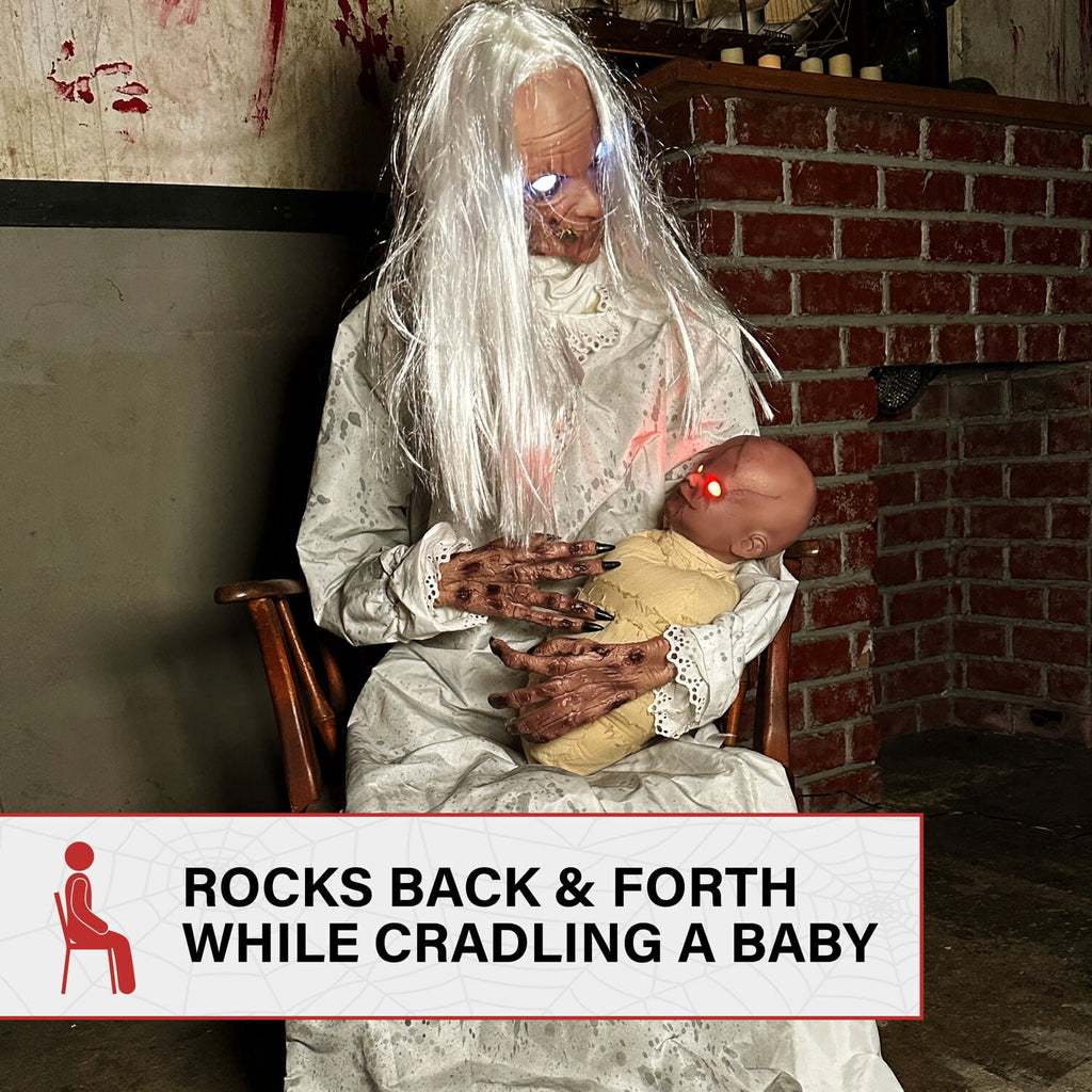 Haunt & Co 2.9 ft Animatronic Gravely Granny by Tekky with Motion-Activated Sounds