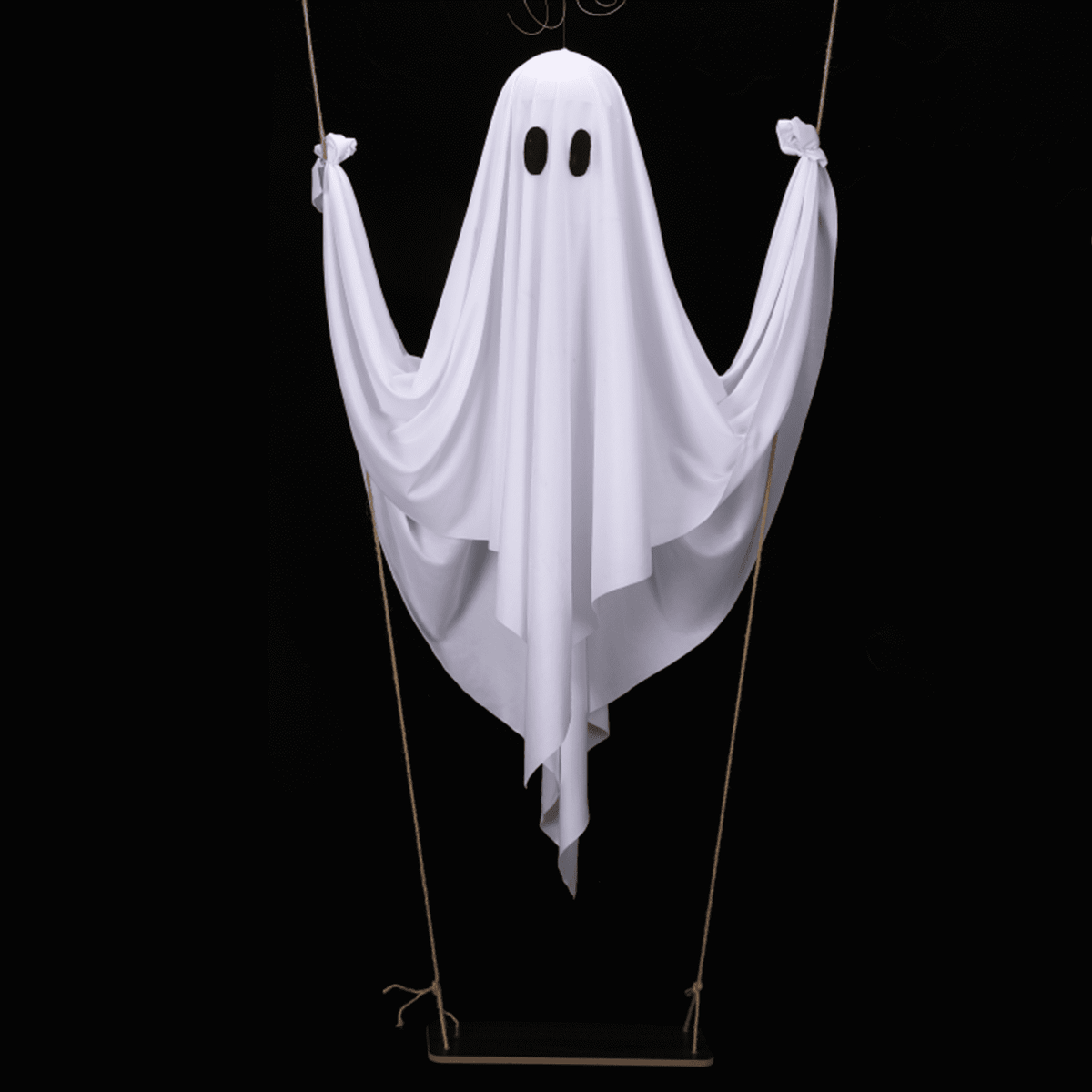 Haunt & Co LED Light Up White Cloth Ghost Swing Tree Hanging Decor, Spooky Flying Ghost On Wooden Swing Outdoor Yard Porch Ornament, Halloween Haunted House Party Tree Hanging Seasonal Atmosphere Decor Gift