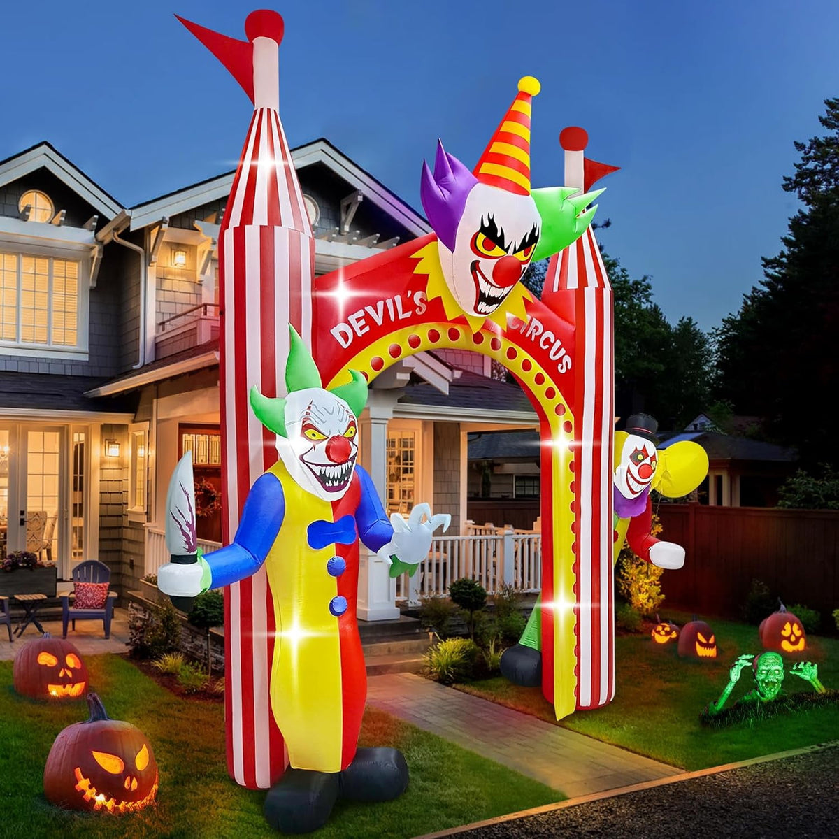 Haunt & Co 12FT Giant Clown Inflatable Archway with Built-in Lights - Scary Outdoor Yard Decorations