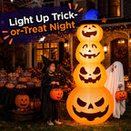Haunt & Co 8ft Halloween Inflatable, Stacked Pumpkins with Witch Hat and Built-in LED Lights, Outdoor