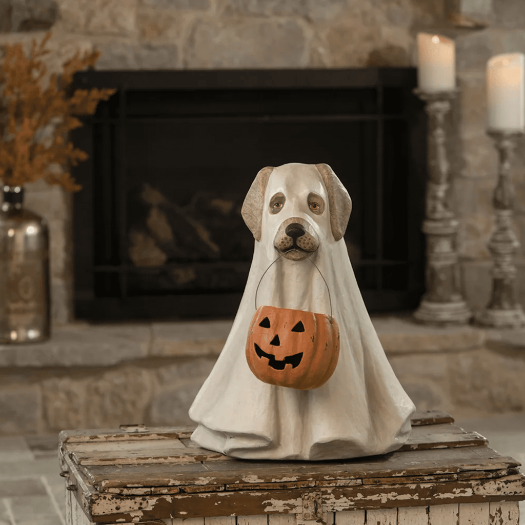 Haunt & Co Bethany Lowe 19.5" Large Ghost Dog Candy Bowl Paper Mache Statue